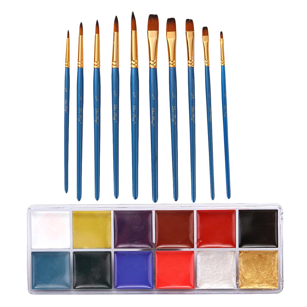 12 Colors Face Body Art Paints Make Up Palette with 10pcs Painting Brushes