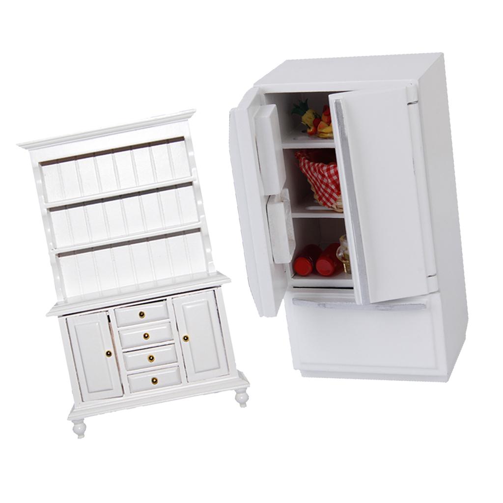 1/12 Dollhouse Miniature Wooden Furniture Refrigerator & Cabinet Bookshelf