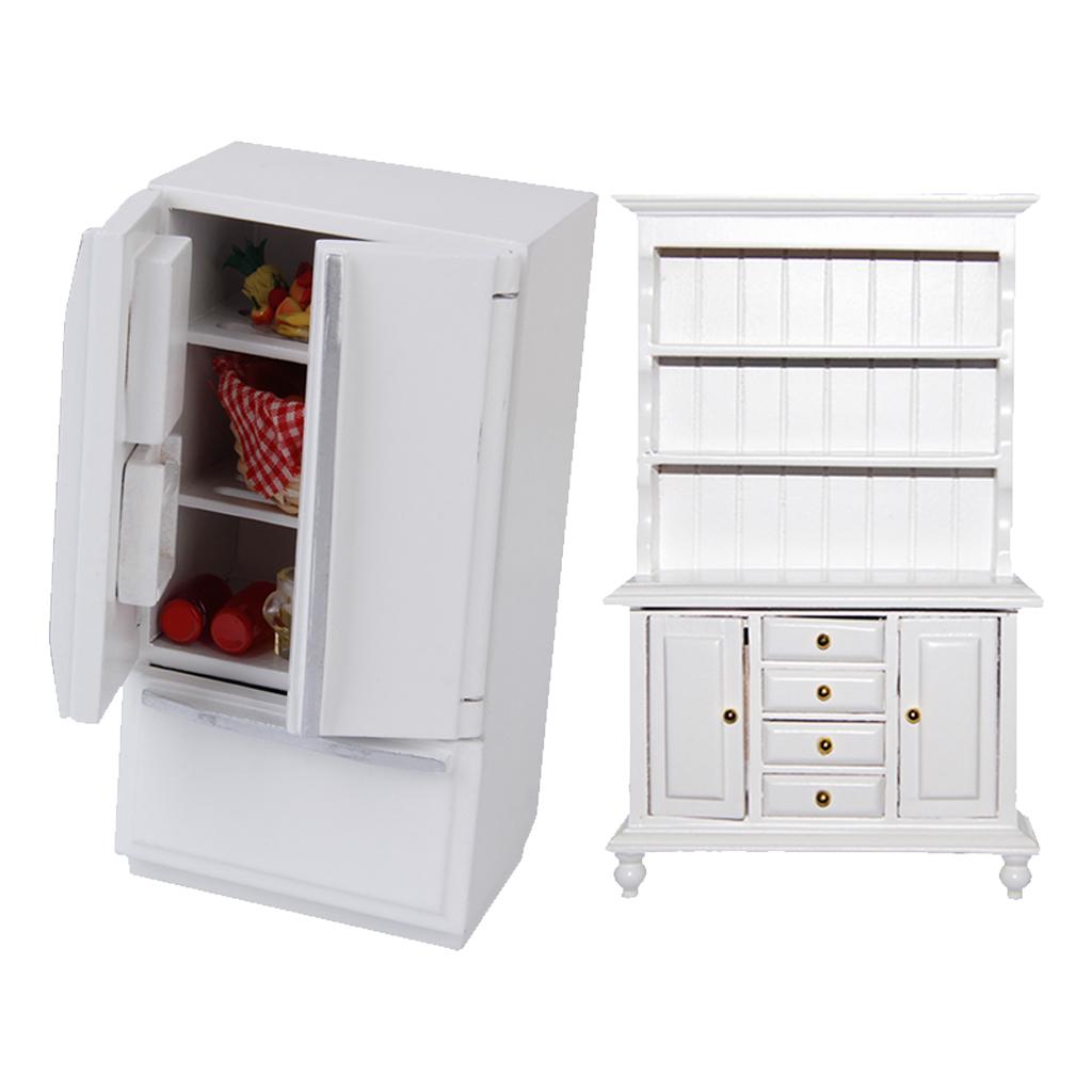 1/12 Dollhouse Miniature Wooden Furniture Refrigerator & Cabinet Bookshelf
