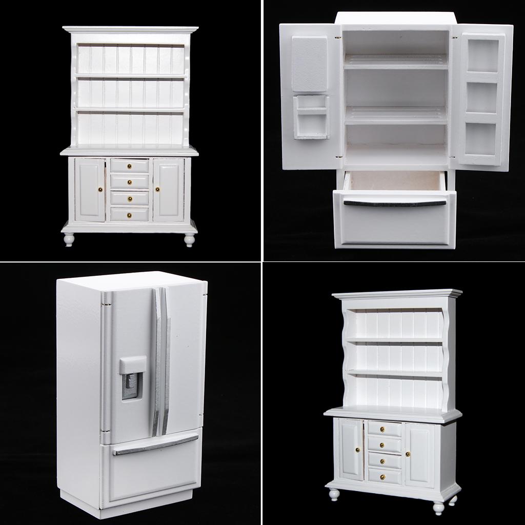 1/12 Dollhouse Miniature Wooden Furniture Refrigerator & Cabinet Bookshelf