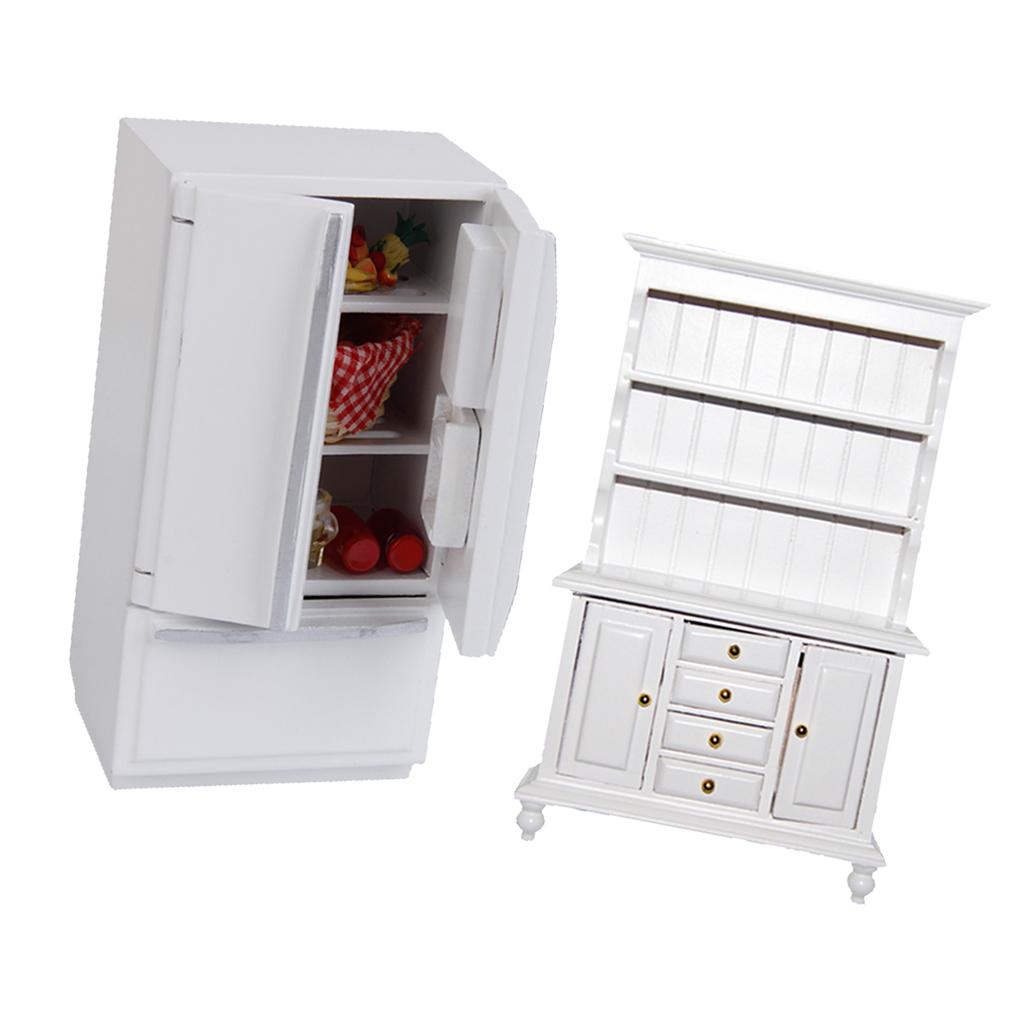 1/12 Dollhouse Miniature Wooden Furniture Refrigerator & Cabinet Bookshelf