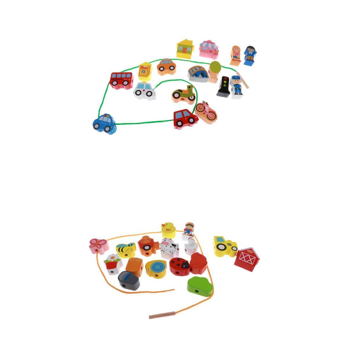 2 Pack Baby Children Wooden String Threading Beads Blocks Toy Puzzle Toy