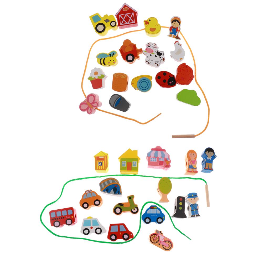 2 Pack Baby Children Wooden String Threading Beads Blocks Toy Puzzle Toy