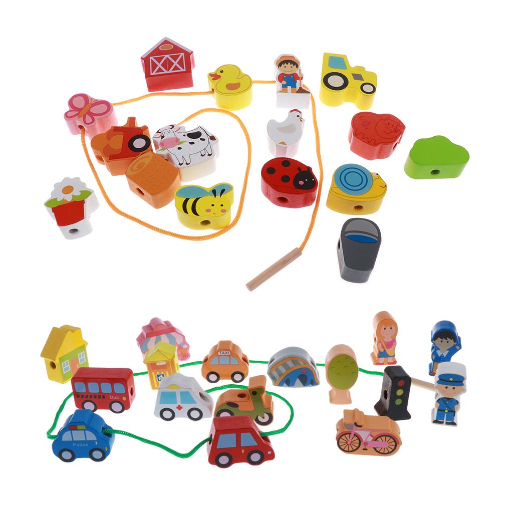 2 Pack Baby Children Wooden String Threading Beads Blocks Toy Puzzle Toy
