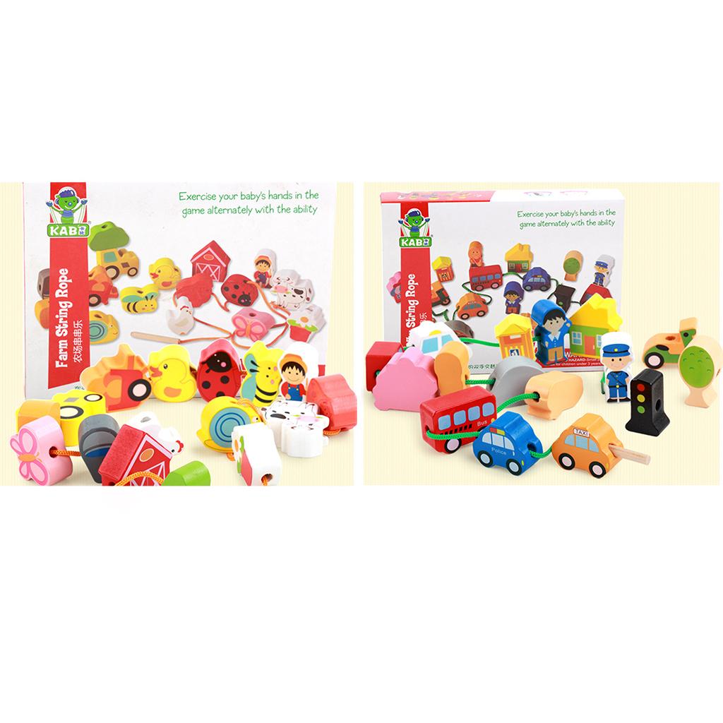 2 Pack Baby Children Wooden String Threading Beads Blocks Toy Puzzle Toy