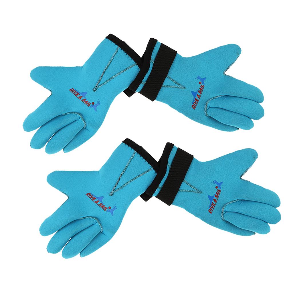 2 Pairs Kids 3mm Neoprene Scuba Diving Swimming Wetsuit Gloves S+M Blue