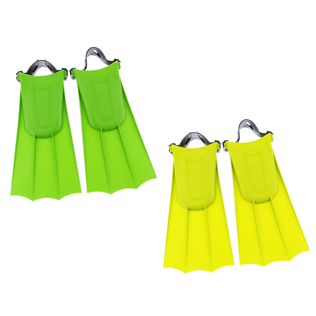 2 Pairs Adjustable Flippers Swimming Diving Training Tool Yellow+Green