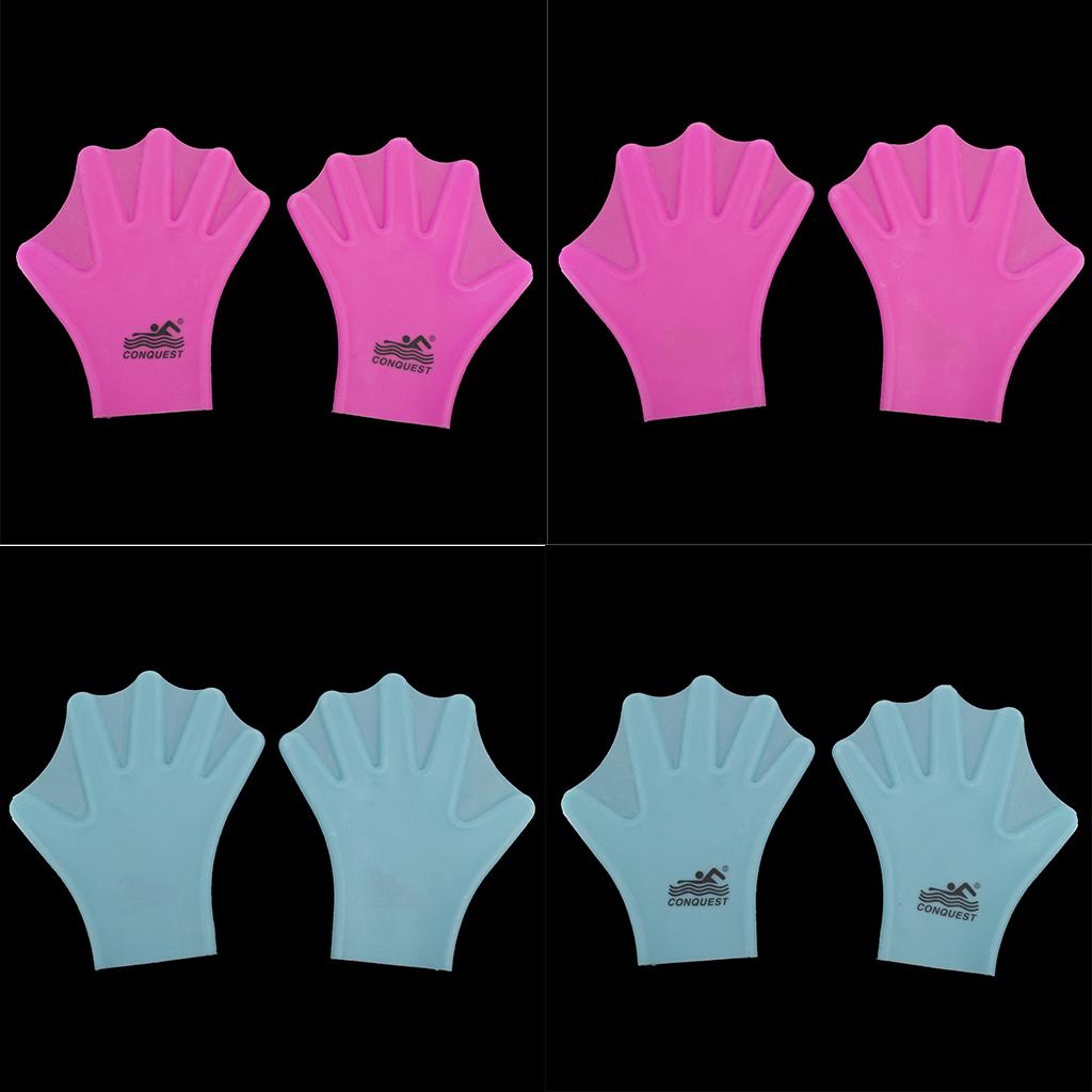 2 Pairs Swimming Webbed Gloves Silicone Full Finger Hand Paddle for Children