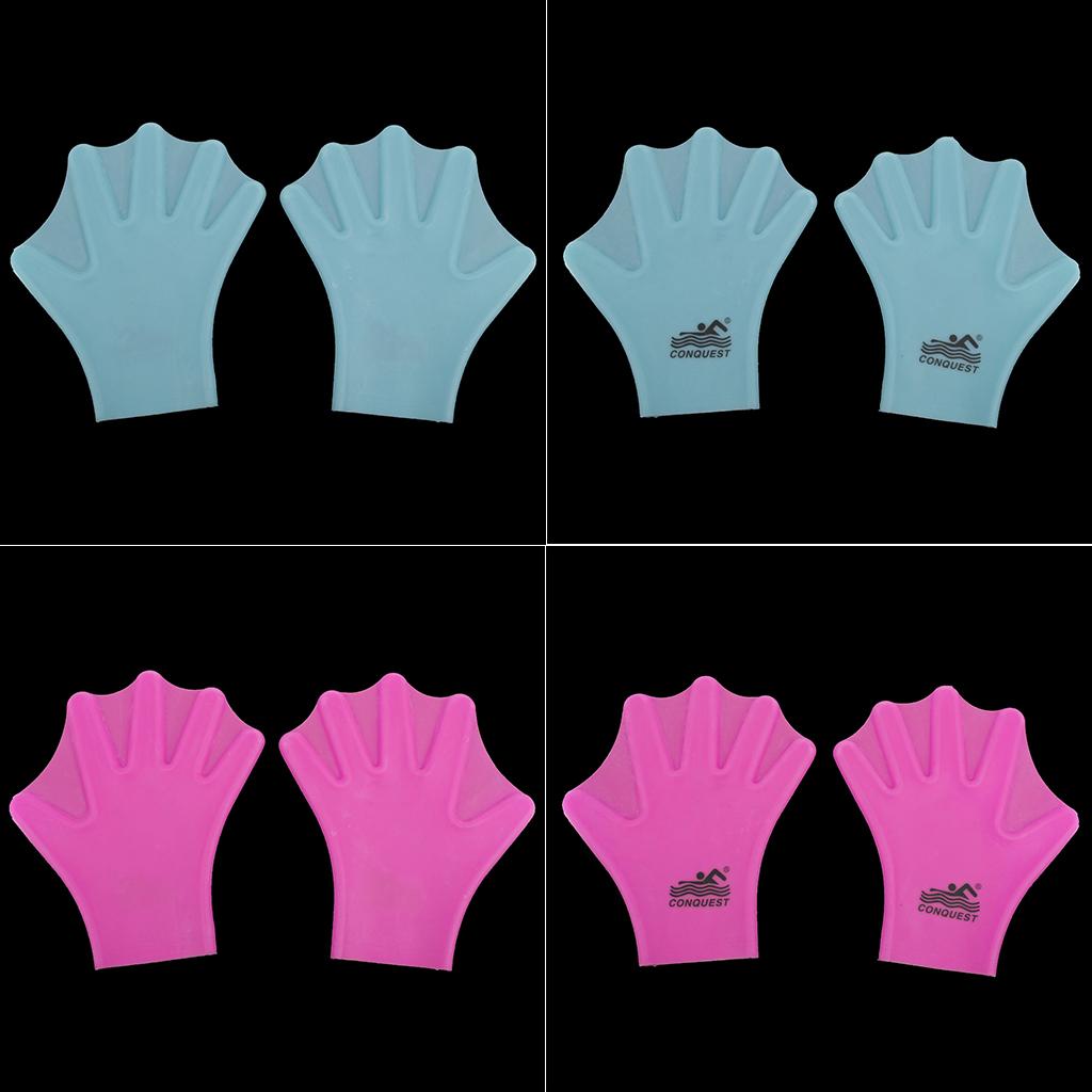 2 Pairs Swimming Webbed Gloves Silicone Full Finger Hand Paddle for Children