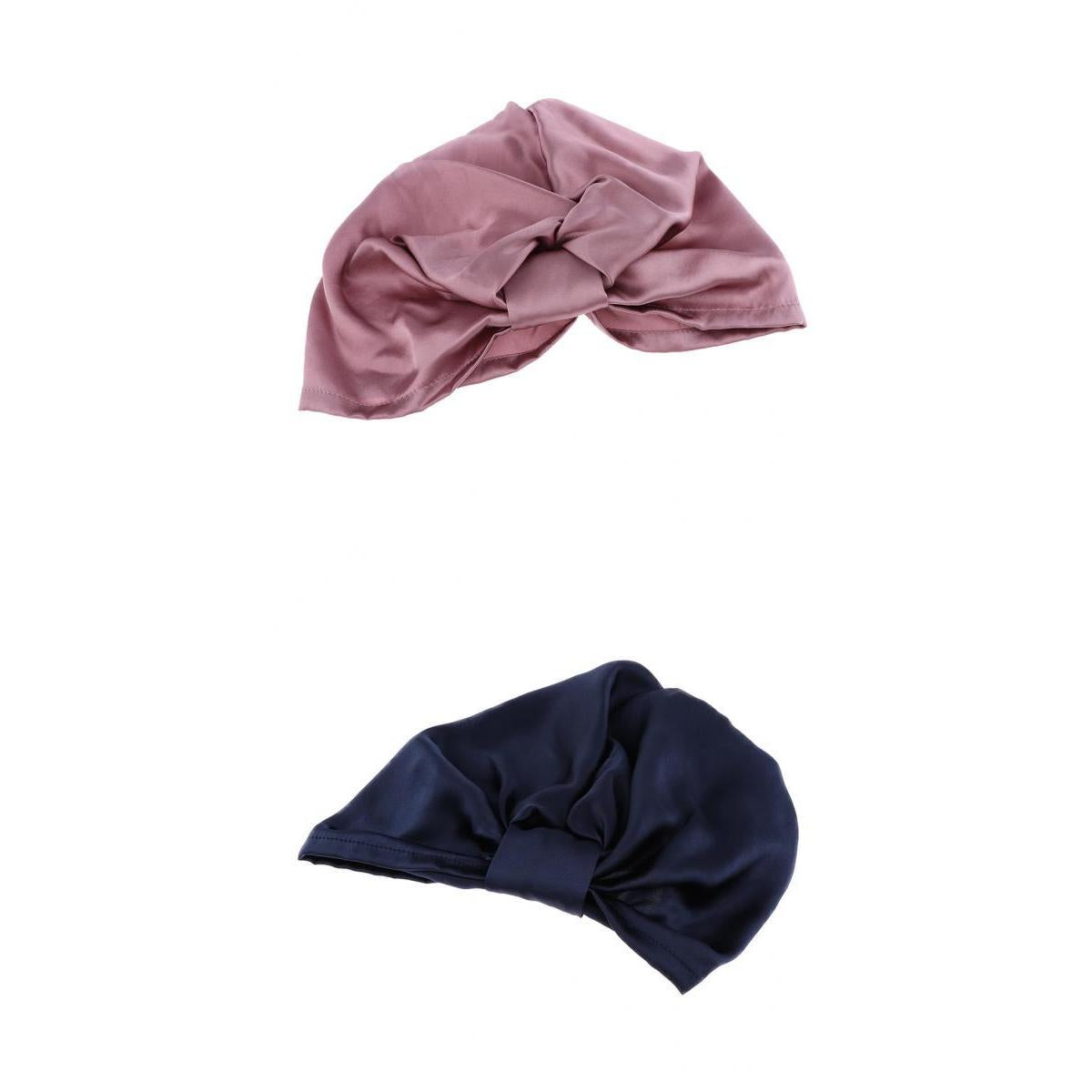 2/set Womens Pure Silk Sleep Hats Wrap Night Cap Hair Care Bonnet Pink Blue