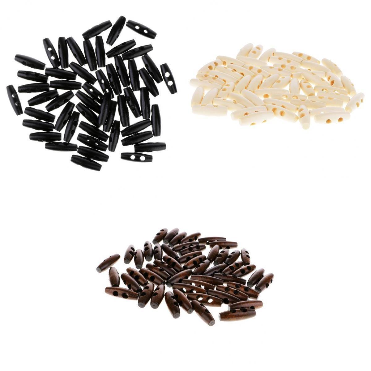 150Pcs Wood Sewing Horn Toggle Buttons Cloth Accessories 2 Holes 3 Colors