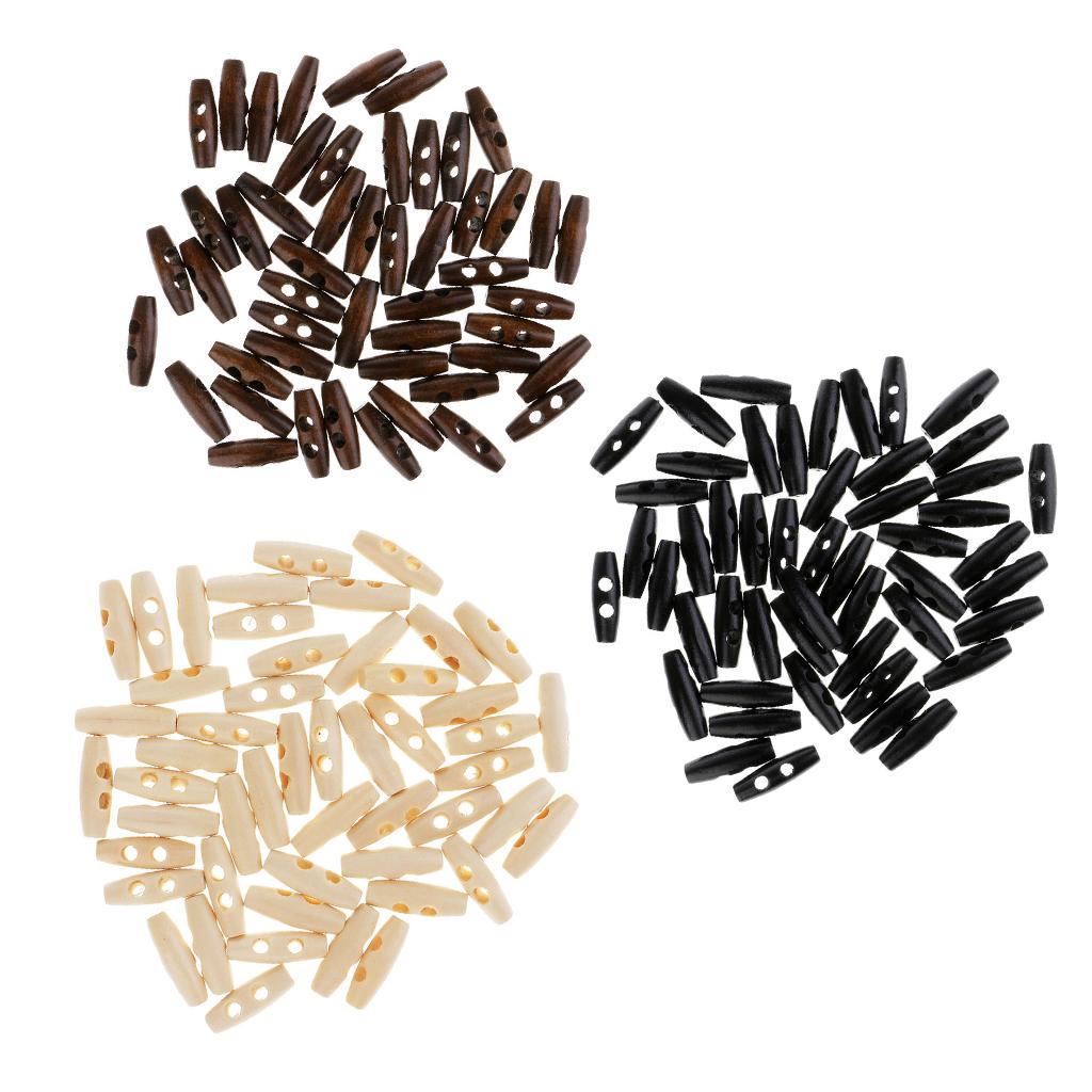 150Pcs Wood Sewing Horn Toggle Buttons Cloth Accessories 2 Holes 3 Colors