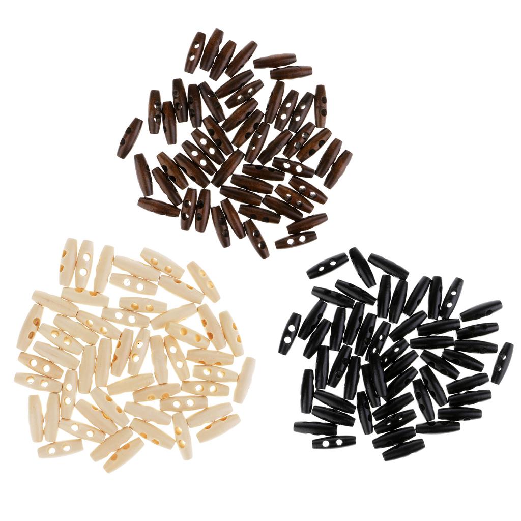 150Pcs Wood Sewing Horn Toggle Buttons Cloth Accessories 2 Holes 3 Colors