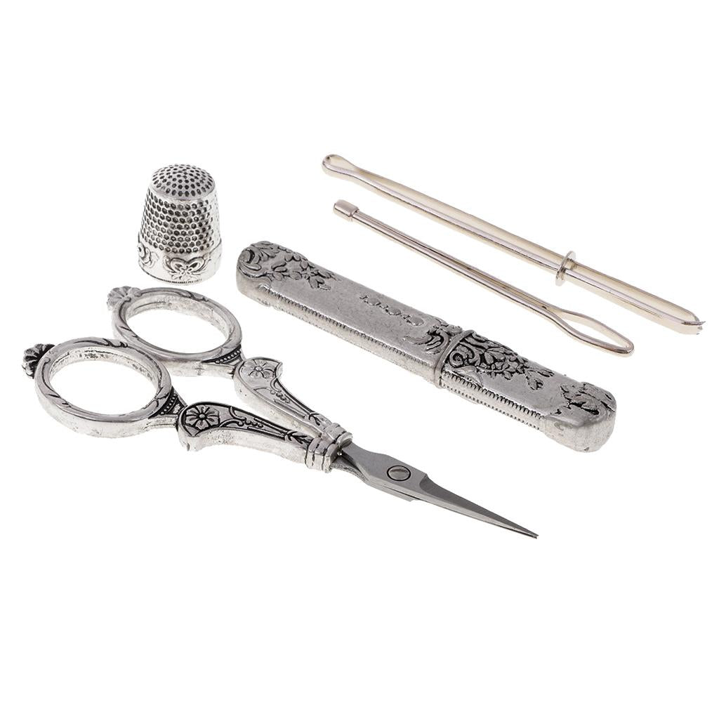 5pcs European Vintage Sewing Kit with Scissor Thimble Needle Case Threaders