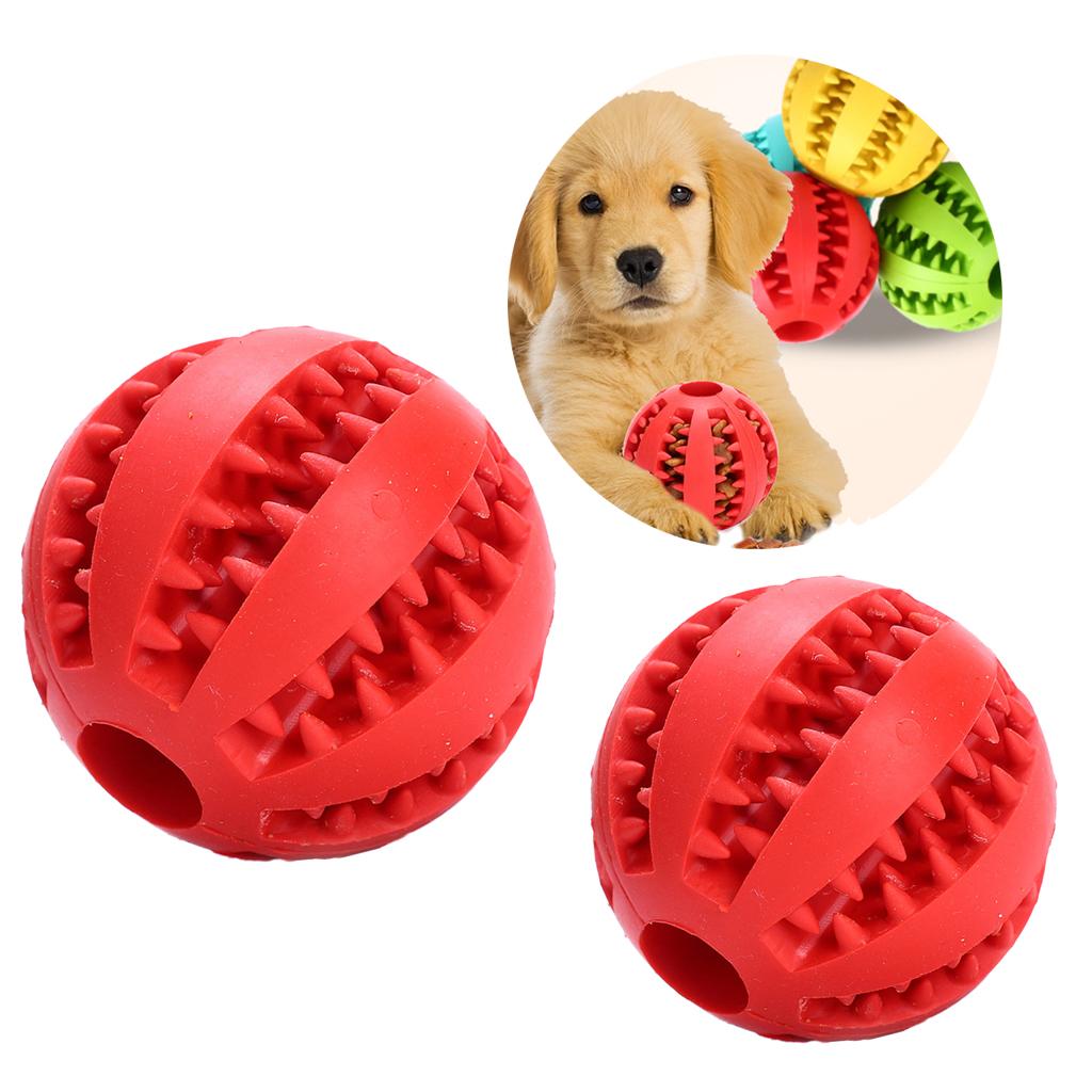 2Pcs Rubber Ball Chew Treat Cleaning Pet Dog Training Teeth Toy Red 5cm+7cm
