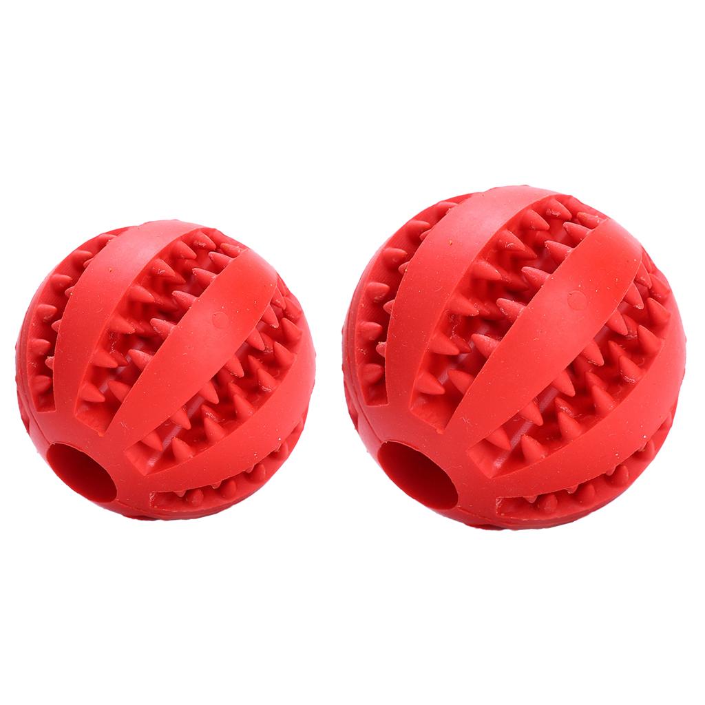 2Pcs Rubber Ball Chew Treat Cleaning Pet Dog Training Teeth Toy Red 5cm+7cm
