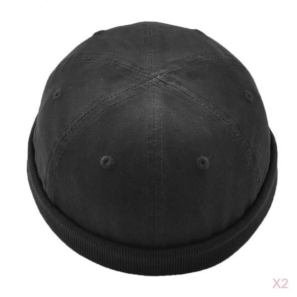 2pcs/set Men Retro Docker Leon Beanie Cap Pure Cotton Hat Black