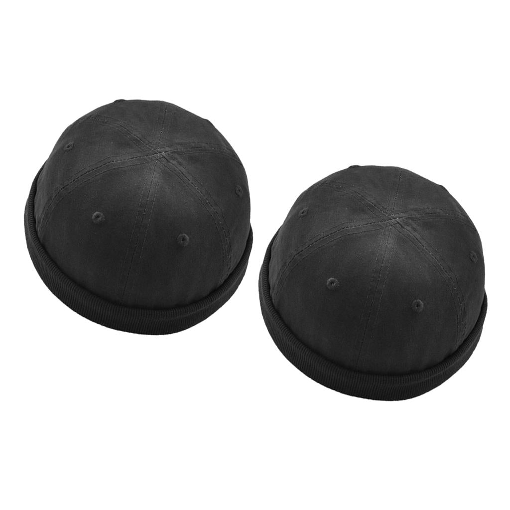 2pcs/set Men Retro Docker Leon Beanie Cap Pure Cotton Hat Black