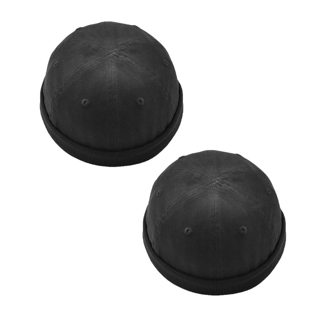 2pcs/set Men Retro Docker Leon Beanie Cap Pure Cotton Hat Black
