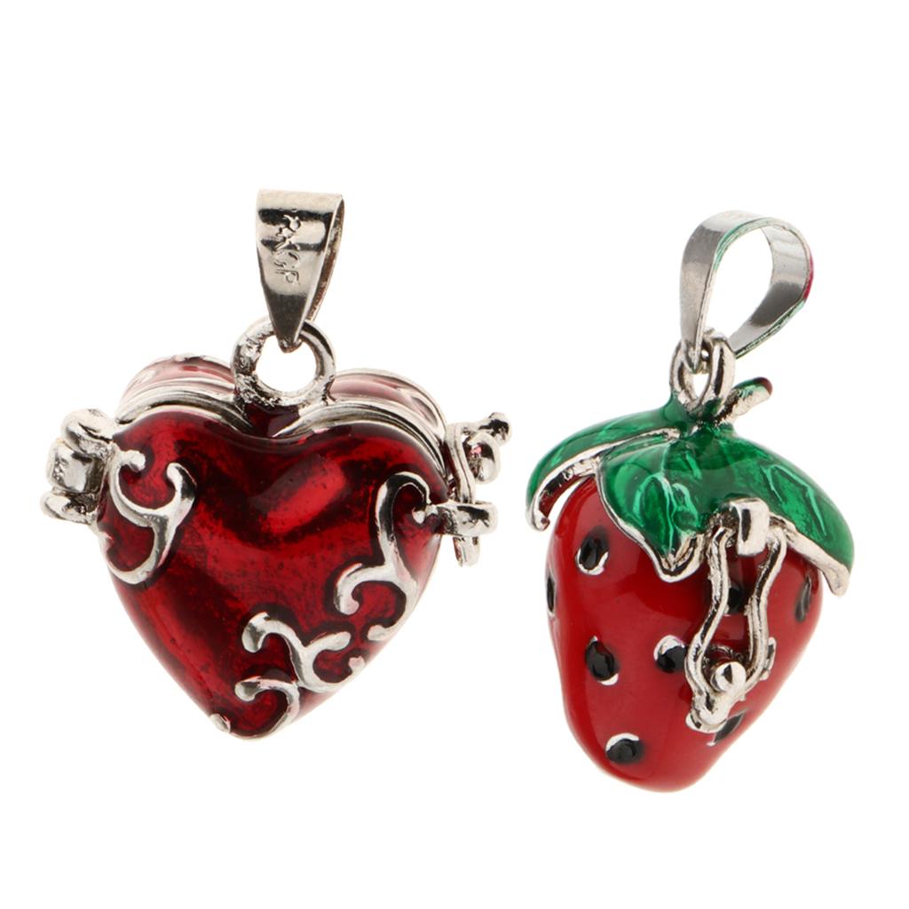 2 Pieces Enamel Strawberry Cremation Keepsake Urn Pendant fit Necklace DIY