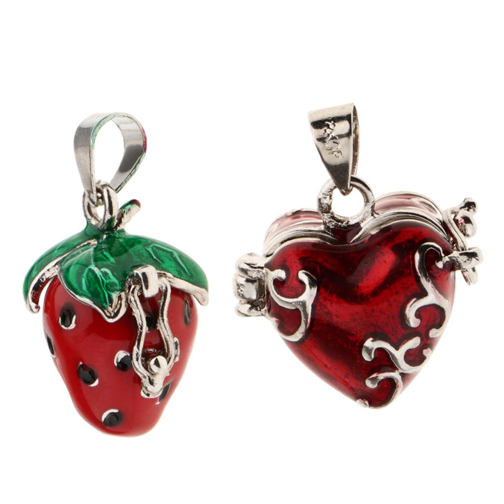 2 Pieces Enamel Strawberry Cremation Keepsake Urn Pendant fit Necklace DIY