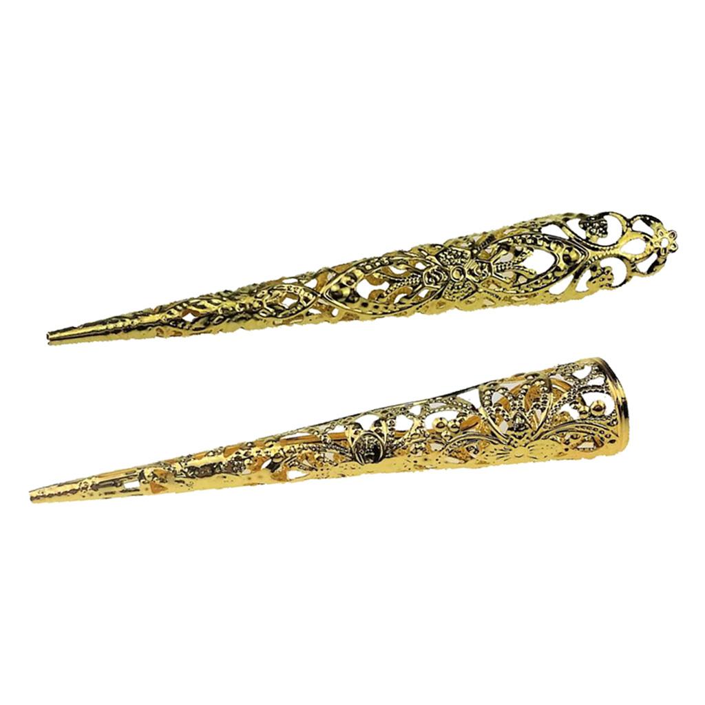 2 Pieces Chinese Ancient Hollow Antique Gold Claw Knuckle Fingernail Ring