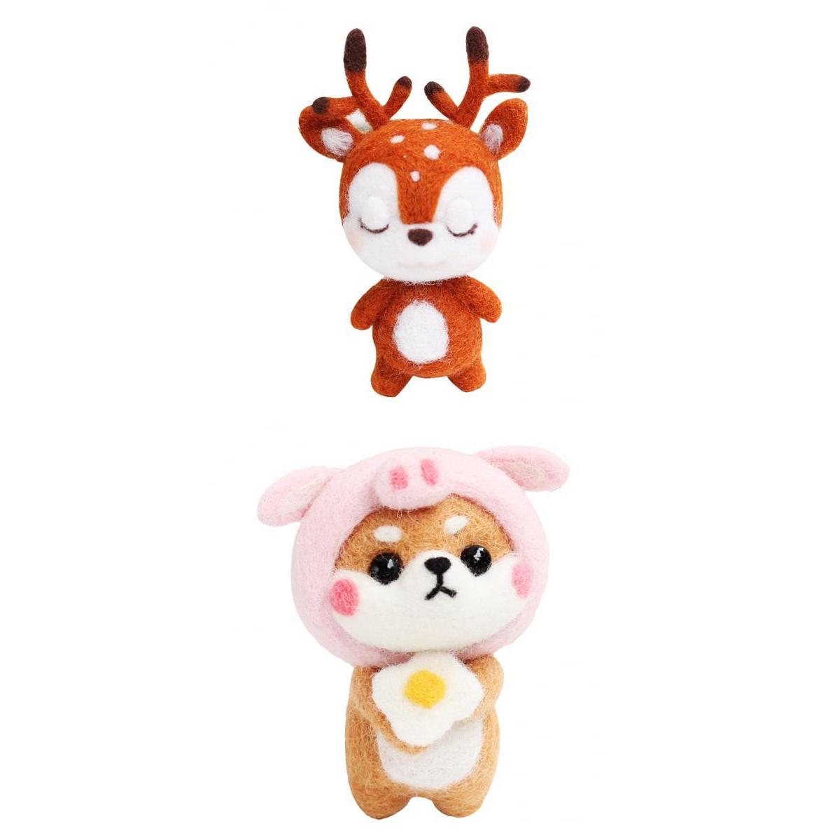 2 Sets Dog Deer Needle Felting Animal Kit For Beginners & Tools Needlework