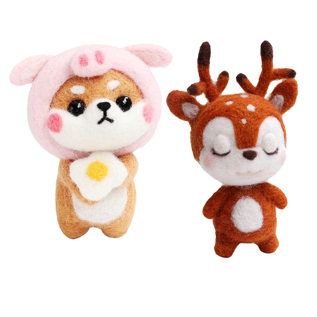 2 Sets Dog Deer Needle Felting Animal Kit For Beginners & Tools Needlework