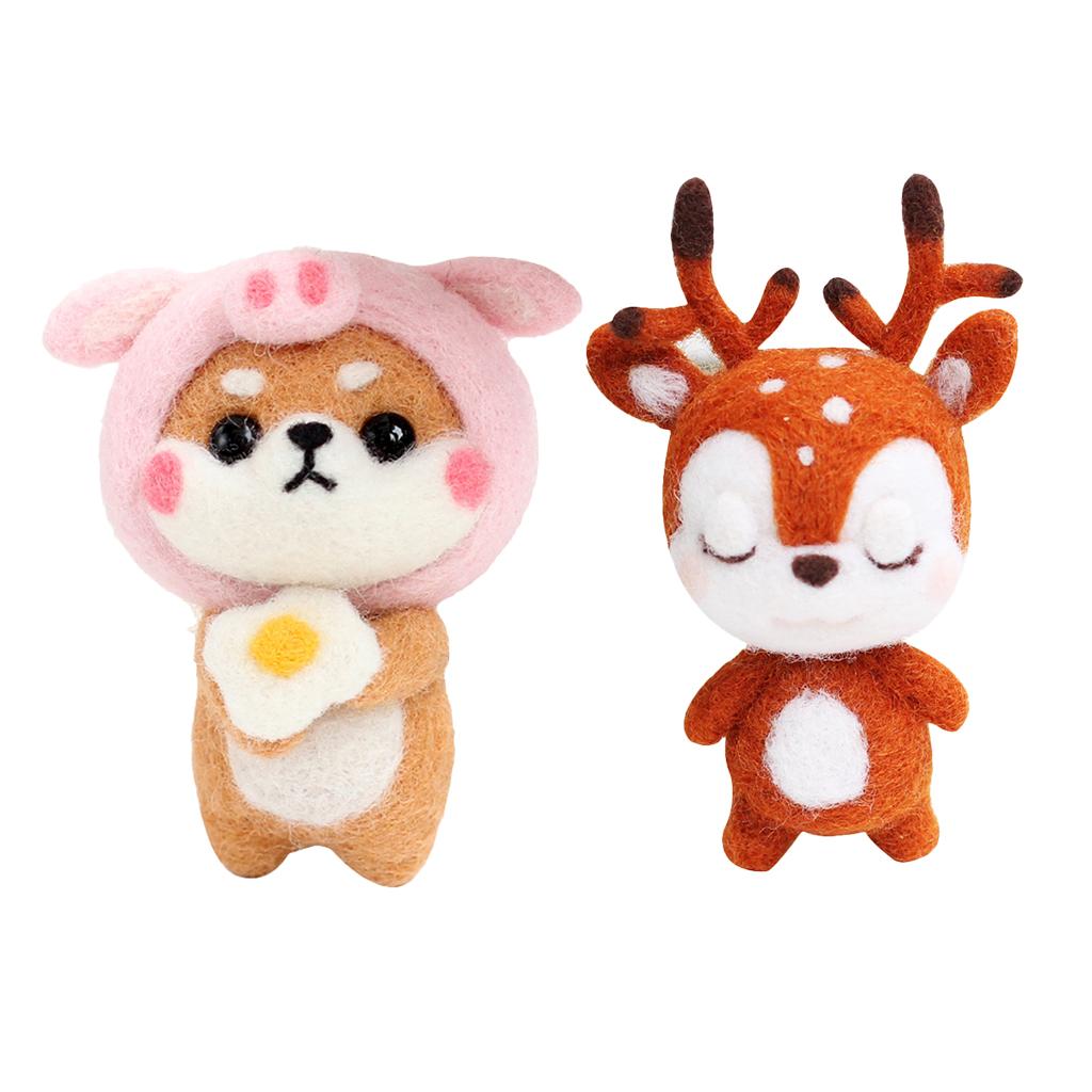 2 Sets Dog Deer Needle Felting Animal Kit For Beginners & Tools Needlework