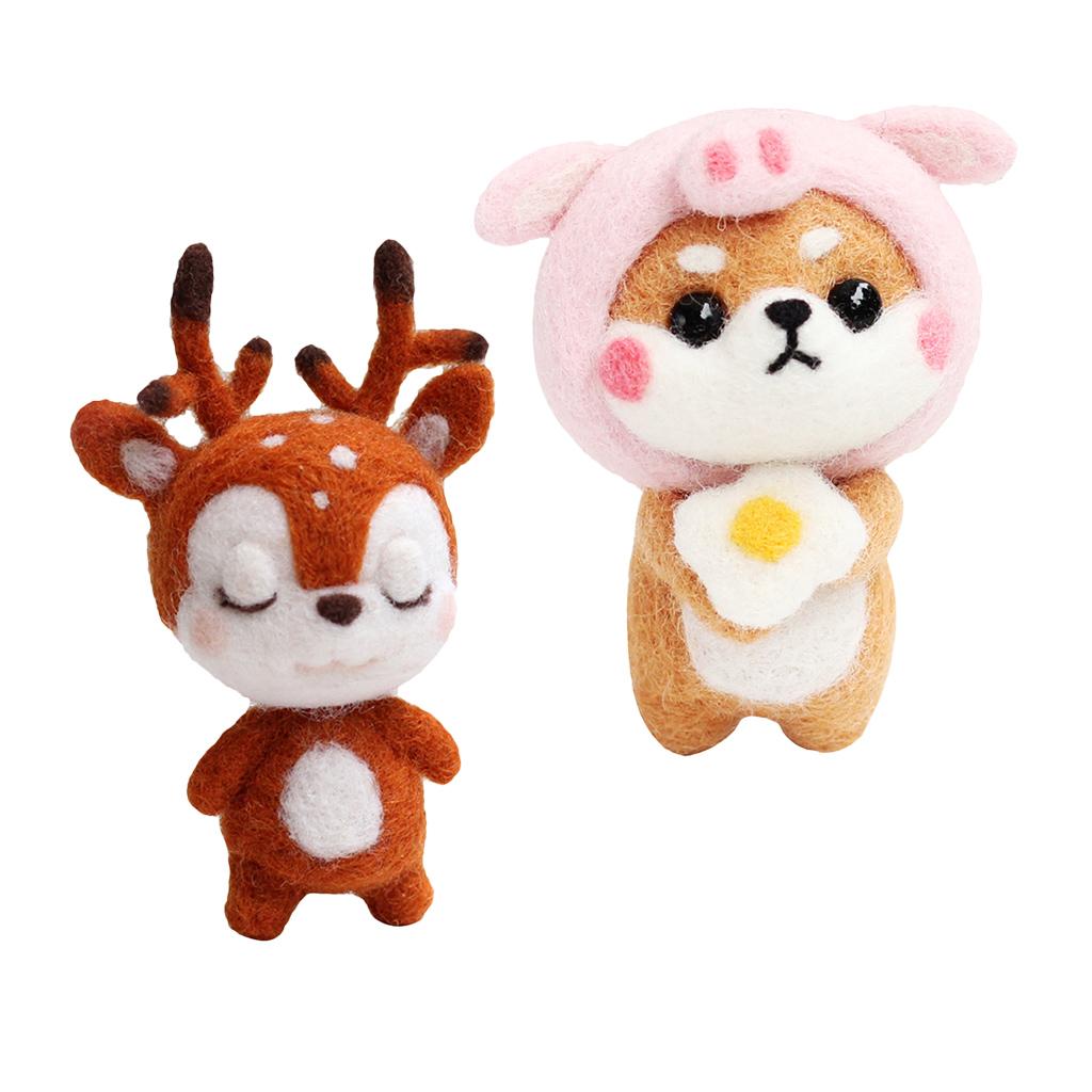 2 Sets Dog Deer Needle Felting Animal Kit For Beginners & Tools Needlework