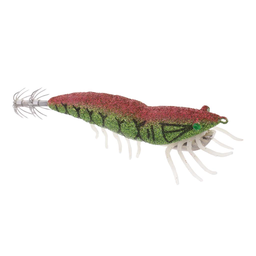 2pcs Glow in Dark Squid Jig Hooks Shrimp Fishing Lures w/ Luminous Soft Legs