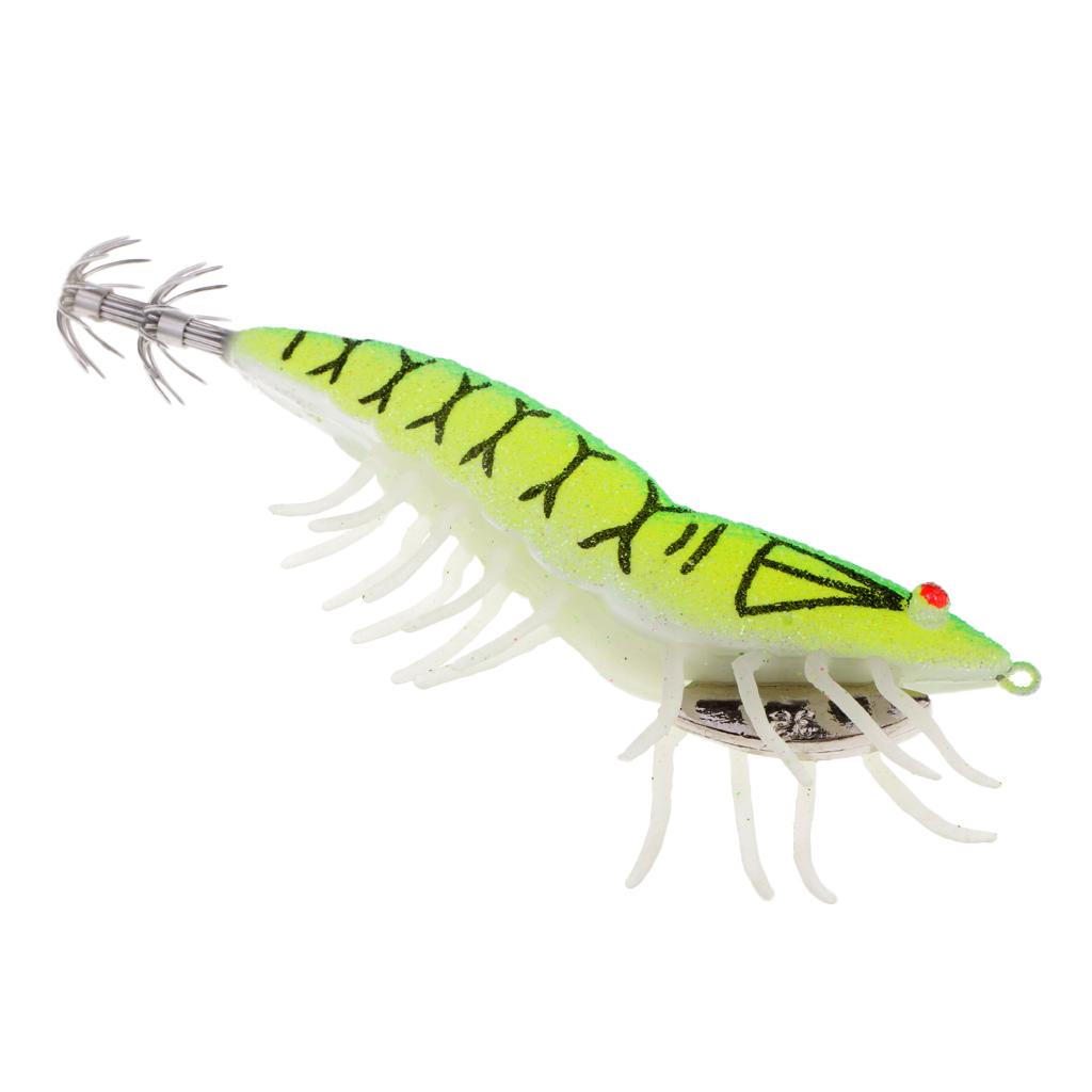 2pcs Glow in Dark Squid Jig Hooks Shrimp Fishing Lures w/ Luminous Soft Legs