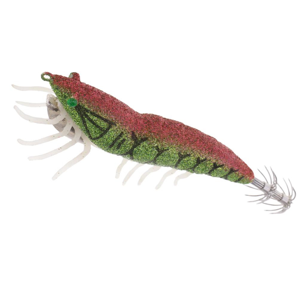 2pcs Glow in Dark Squid Jig Hooks Shrimp Fishing Lures w/ Luminous Soft Legs