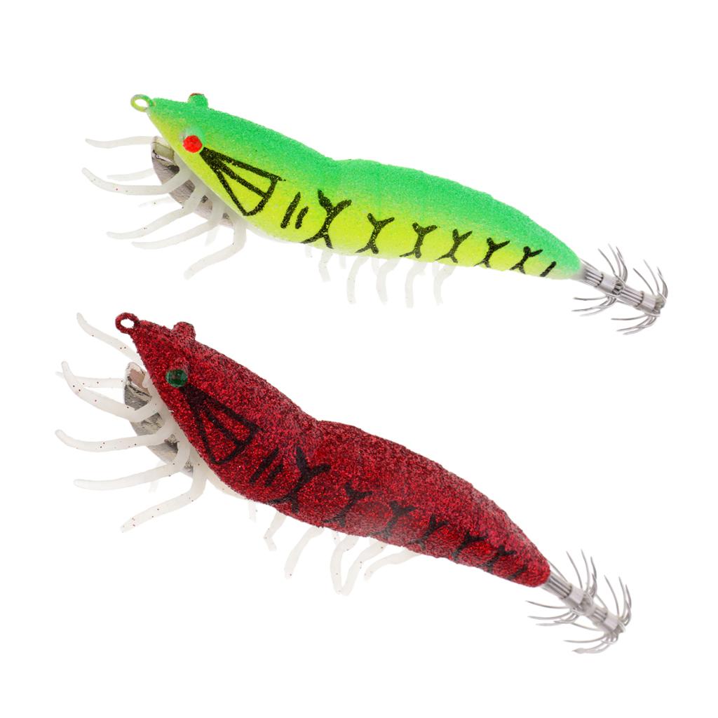 2pcs Squid Jig Hooks Shrimp Fishing Lures Octupus Lures w/ Luminous Soft Leg