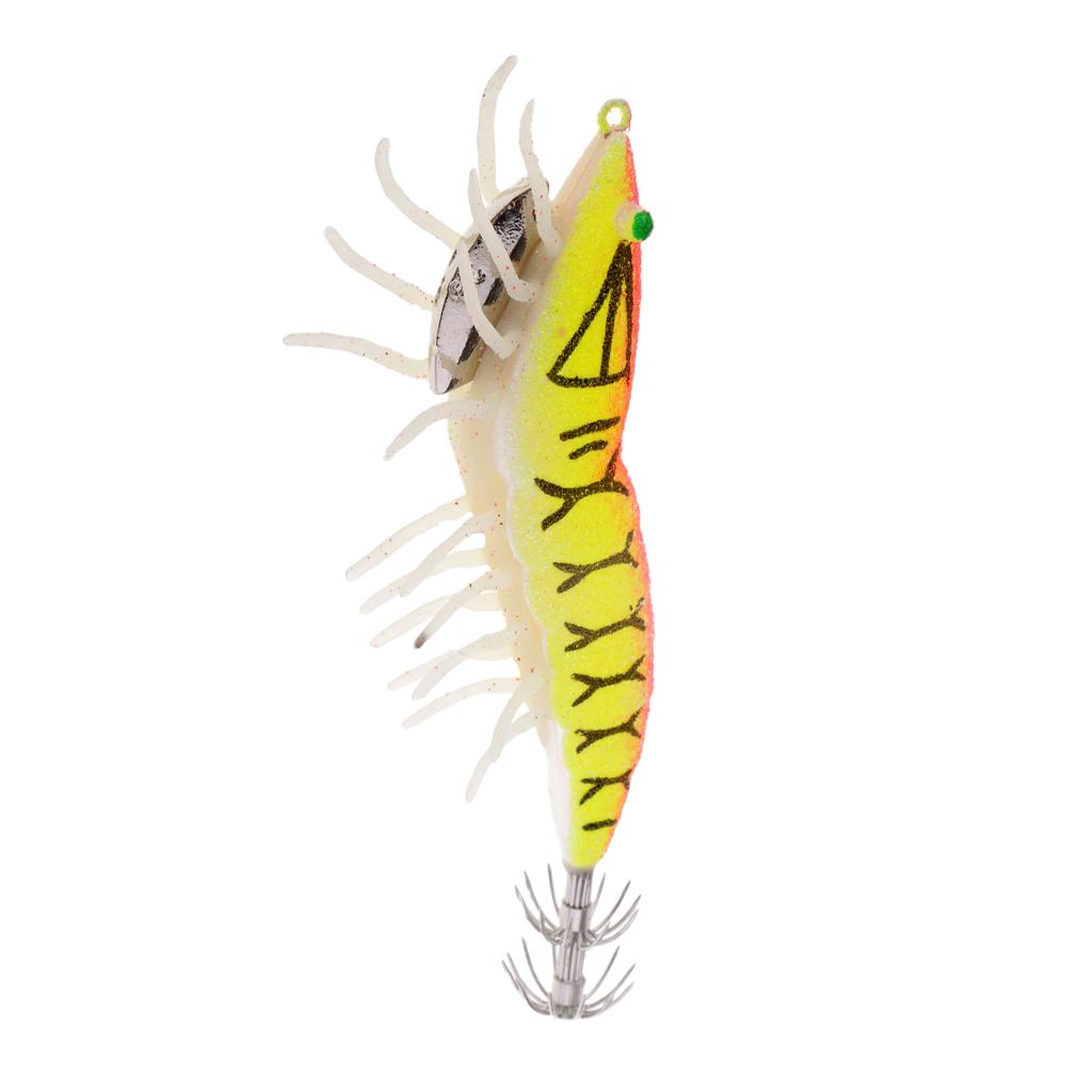 2pcs Glow in Dark Squid Lure Hooks Shrimp Fishing Lures w/ Luminous Soft Leg