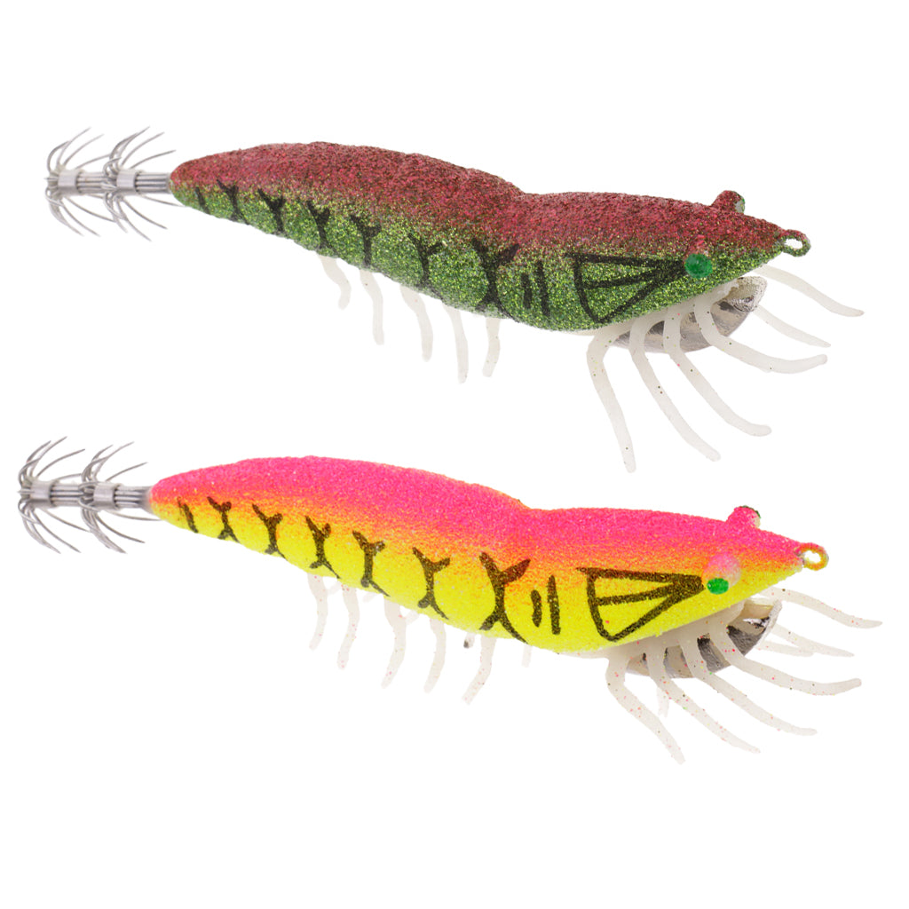 2x Glow in Dark Squid Jig Hooks Shrimp Fishing Lures with Luminous Soft Leg