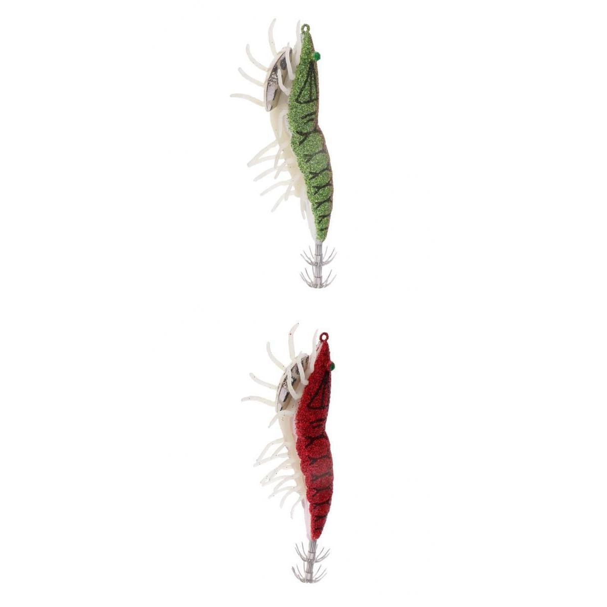 2pcs Glow in Dark Squid Jig Hooks Shrimp Fishing Lures w/ Luminous Soft Leg
