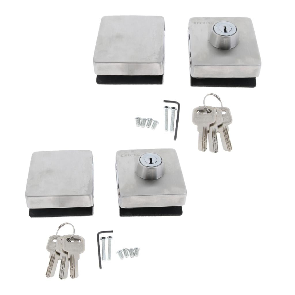 2 Pcs Stainless Steel Glass Double Door Sliding Door Lock No Punching Needed