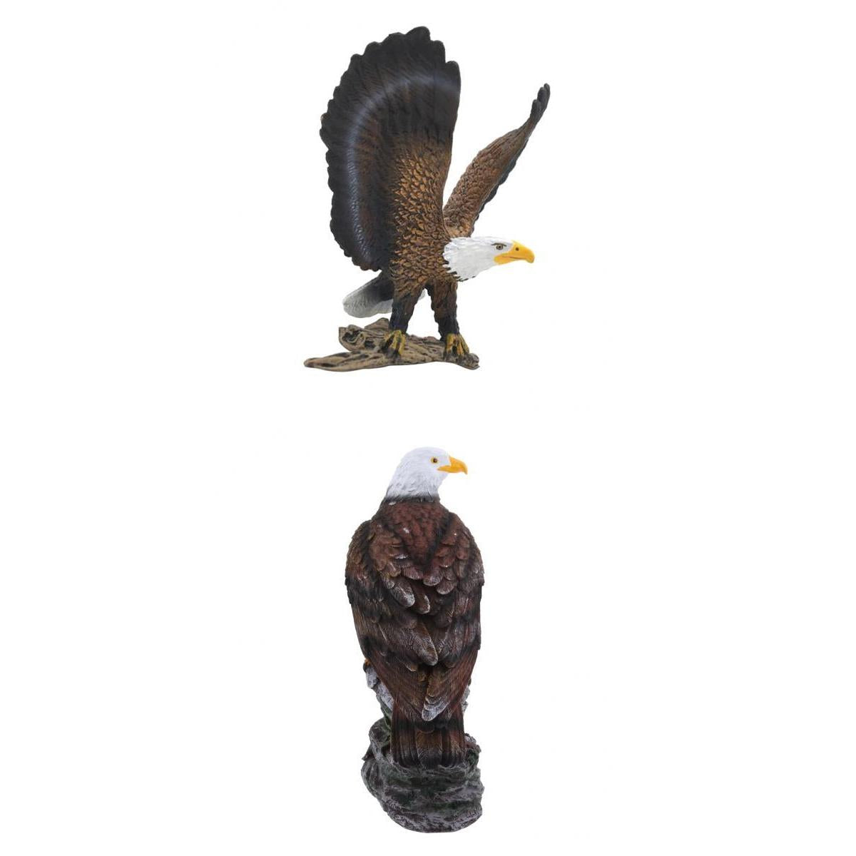 2pcs Simulation Eagle Figurine Model Outdoor Garden Lawn Ornament Brown