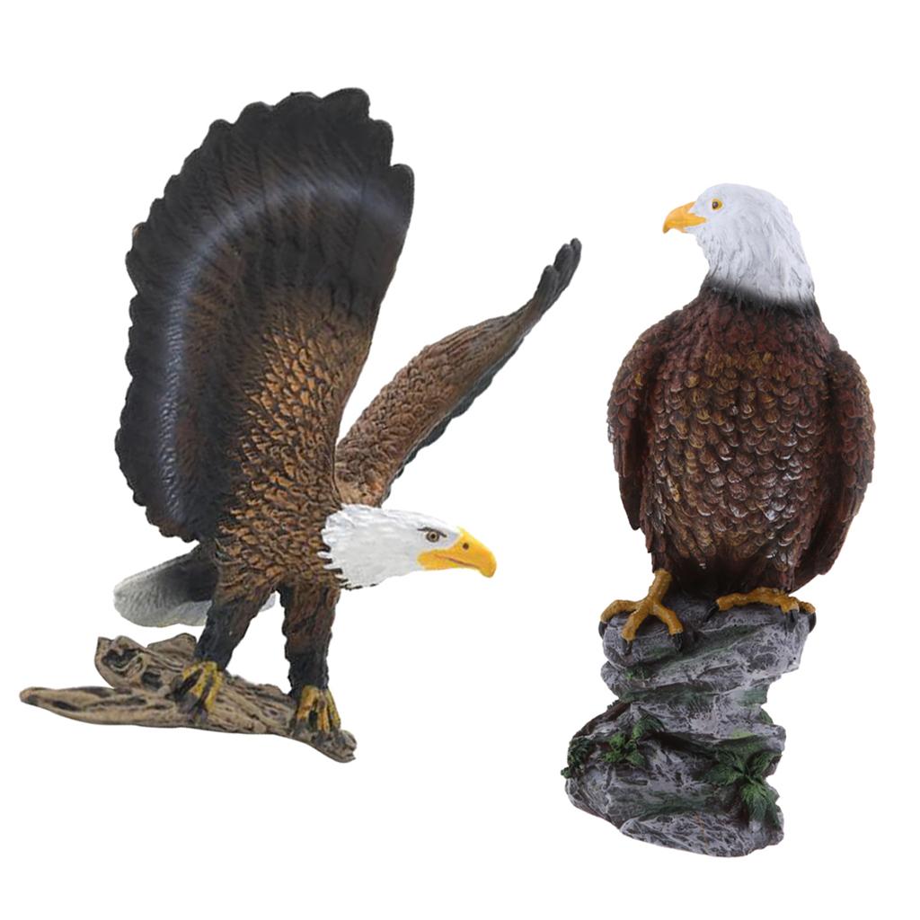 2pcs Simulation Eagle Figurine Model Outdoor Garden Lawn Ornament Brown