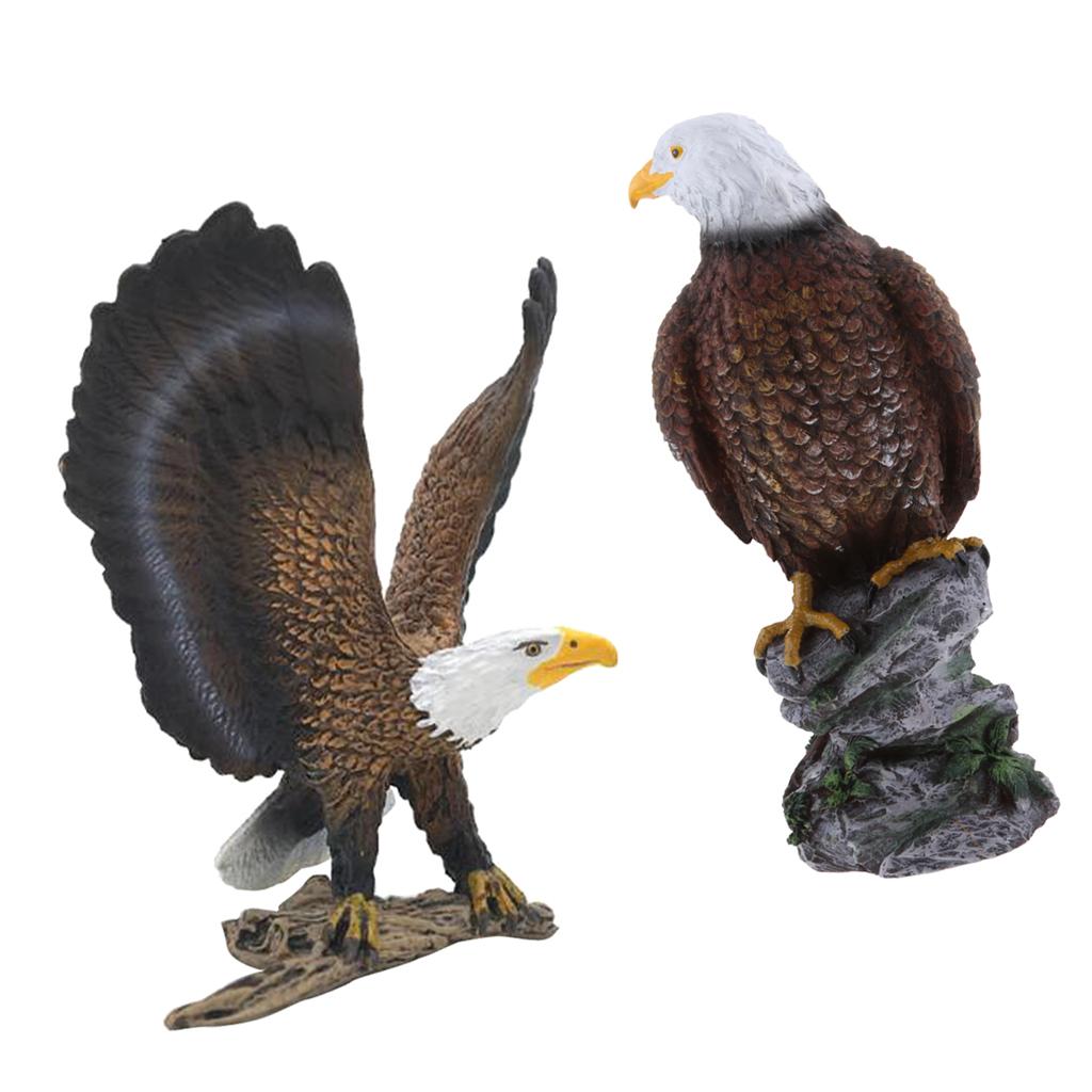 2pcs Simulation Eagle Figurine Model Outdoor Garden Lawn Ornament Brown