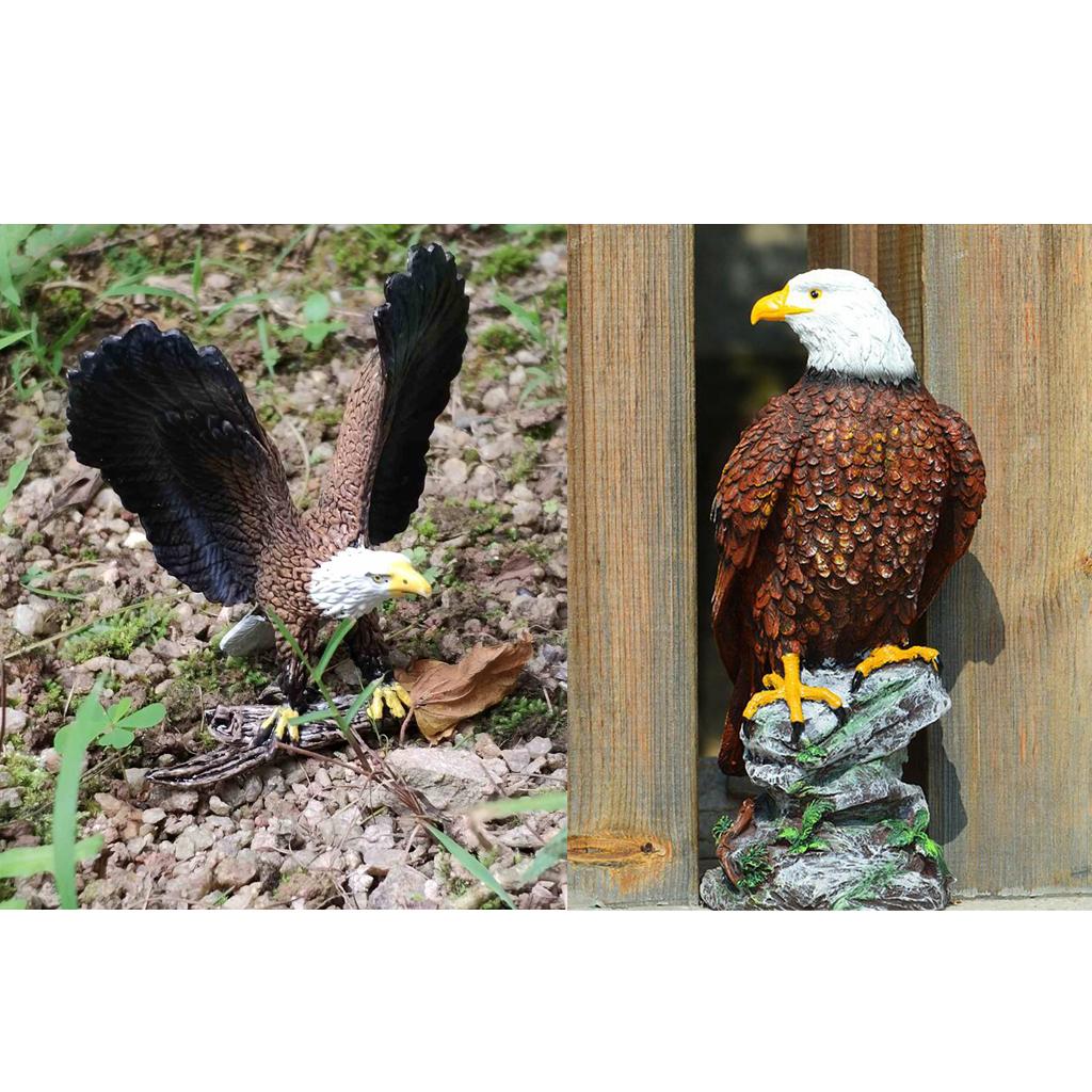 2pcs Simulation Eagle Figurine Model Outdoor Garden Lawn Ornament Brown