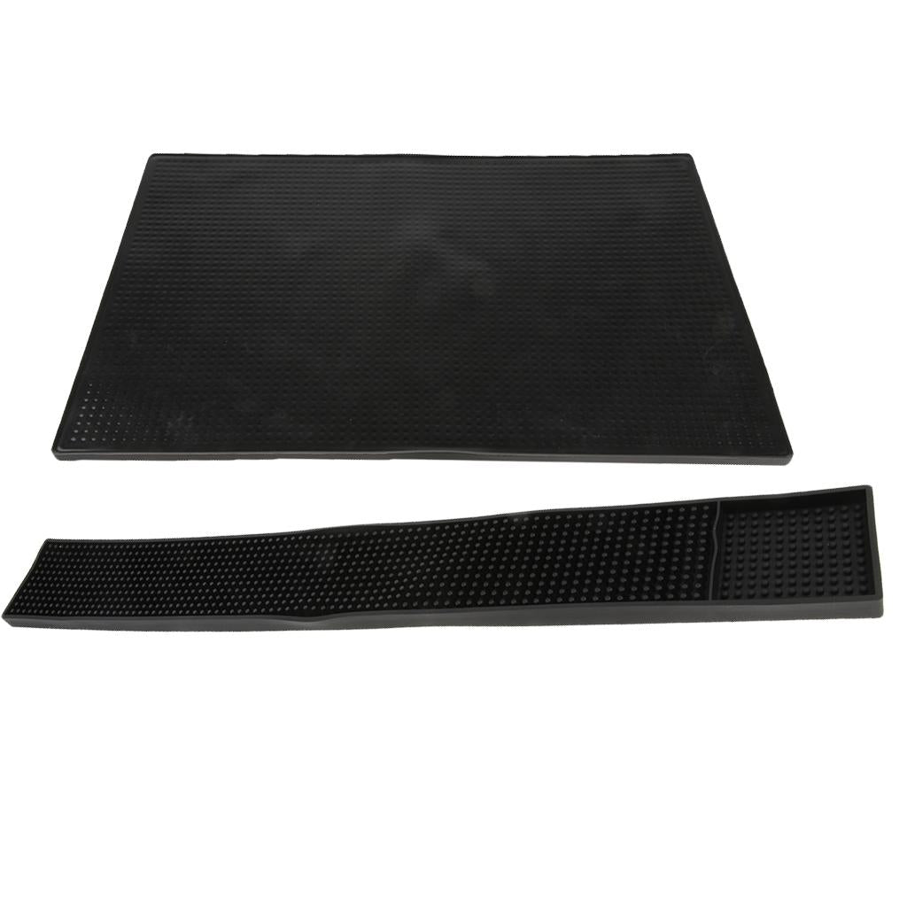 2pcs Black Rubber Beer Bar Runners Spill Mats for Home Pub Cafe Party