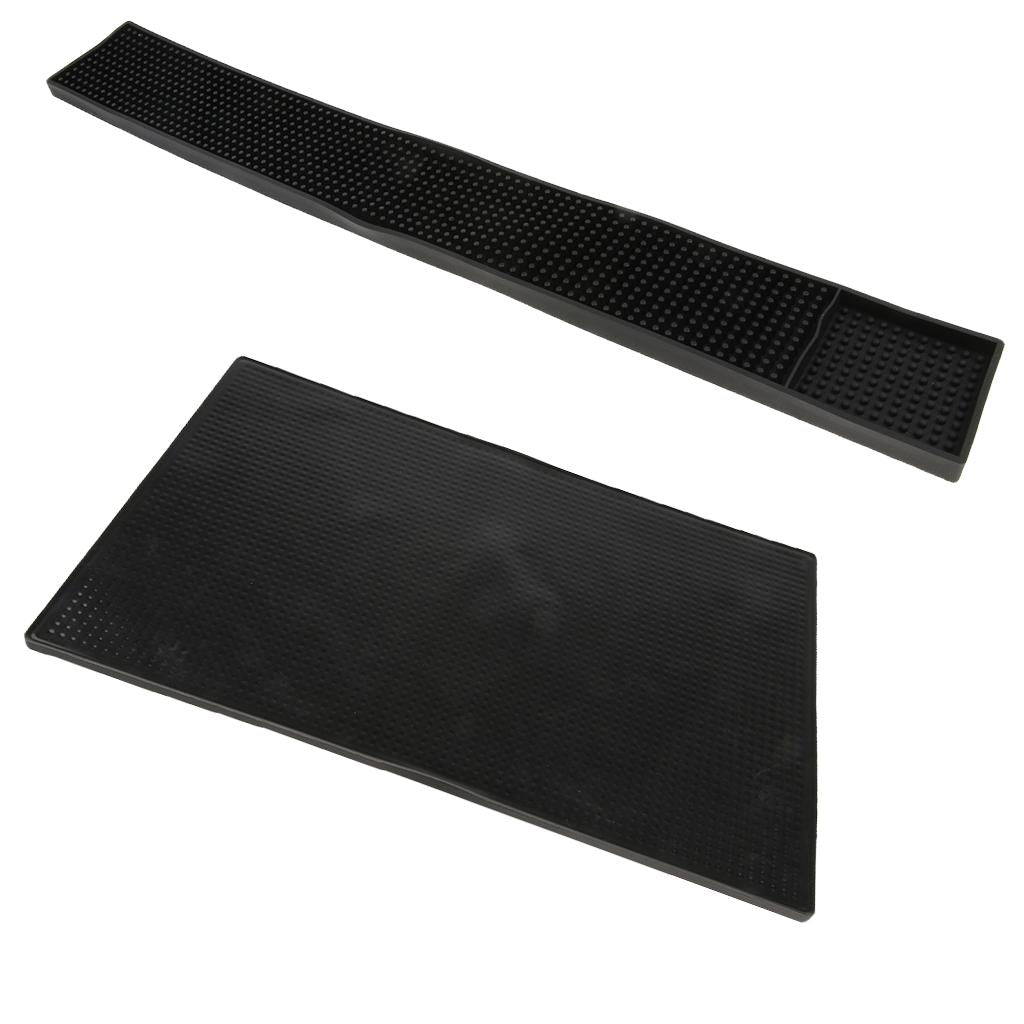 2pcs Black Rubber Beer Bar Runners Spill Mats for Home Pub Cafe Party