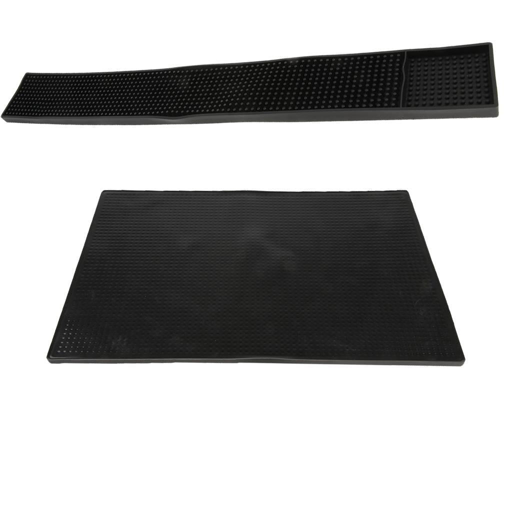 2pcs Black Rubber Beer Bar Runners Spill Mats for Home Pub Cafe Party