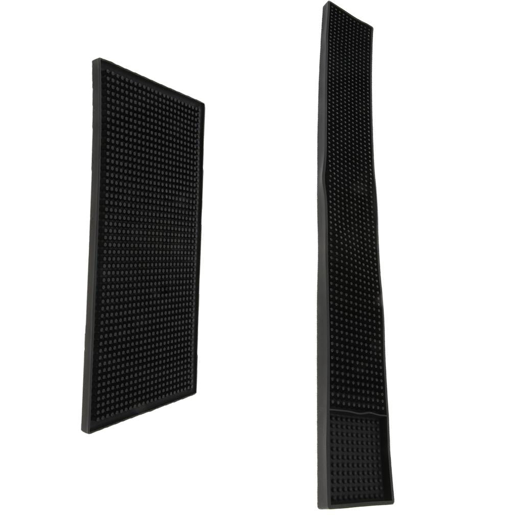 2 Pieces Black Rubber Beer Bar Runners Spill Mats for Home Pub Cafe Party