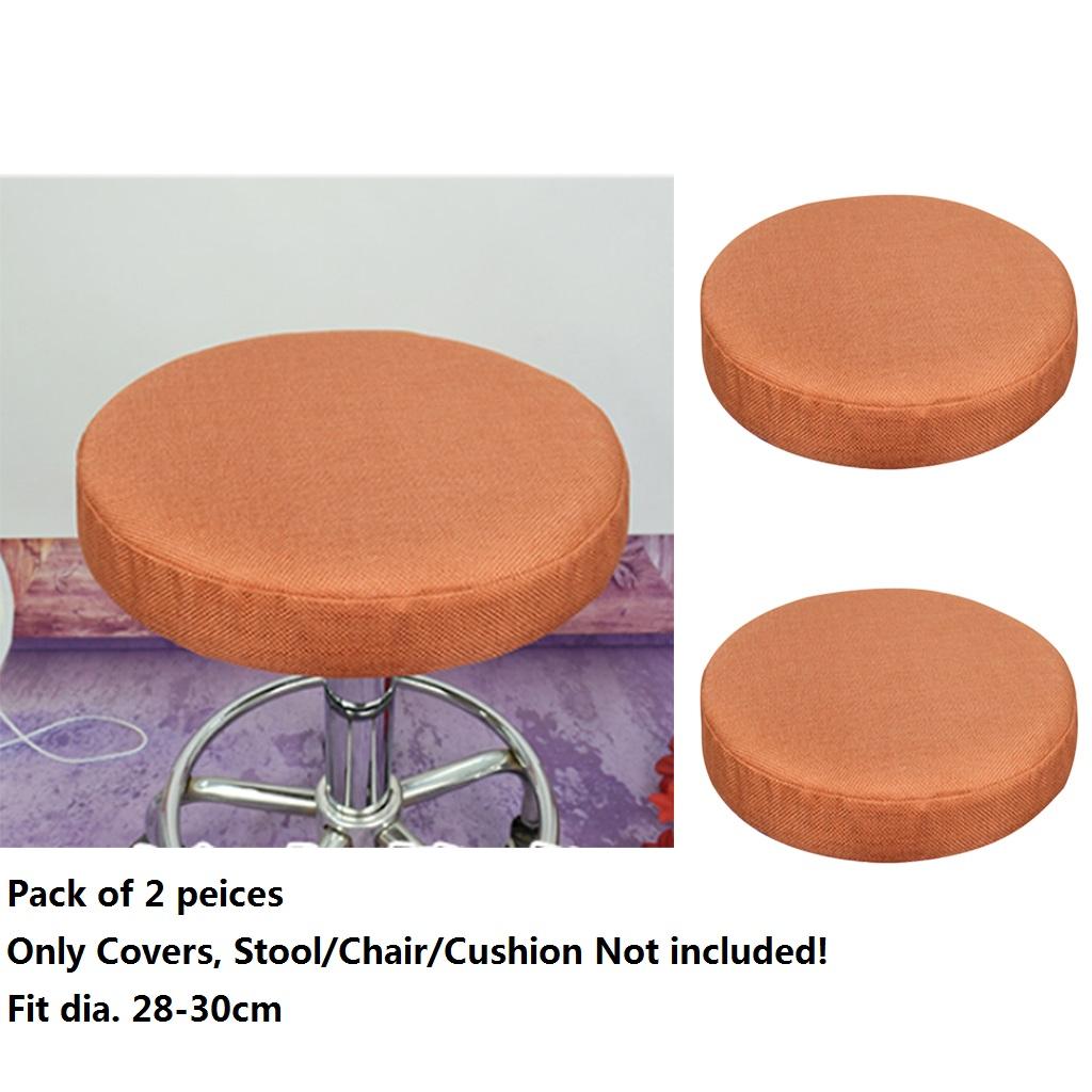 2pcs Bar Stool Covers Round Chair Seat Cover Linen Cotton Sleeve Orange
