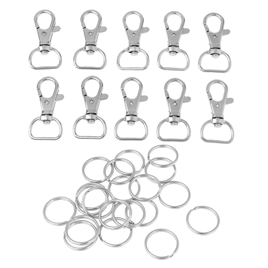 10x Silver Tone Lobster Trigger Swivel Clasps for Keyring Hook 13mm-1.8x28mm