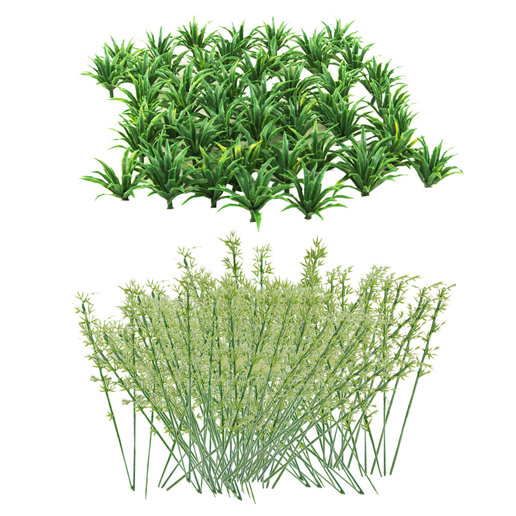 50pcs Scenery Landscape Model Sword Grass+100Pcs Model Bamboo Trees 1:75