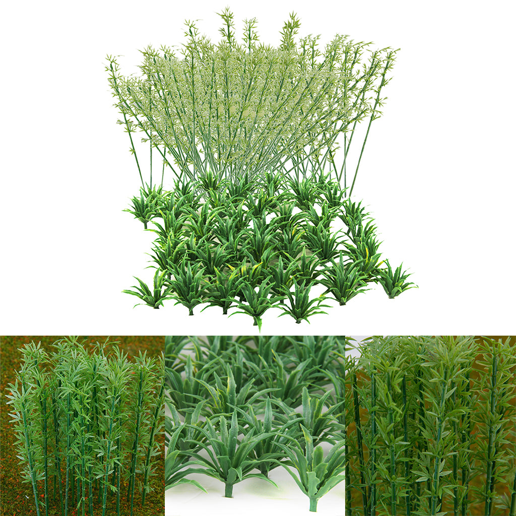 50pcs Scenery Landscape Model Sword Grass+100Pcs Model Bamboo Trees 1:75
